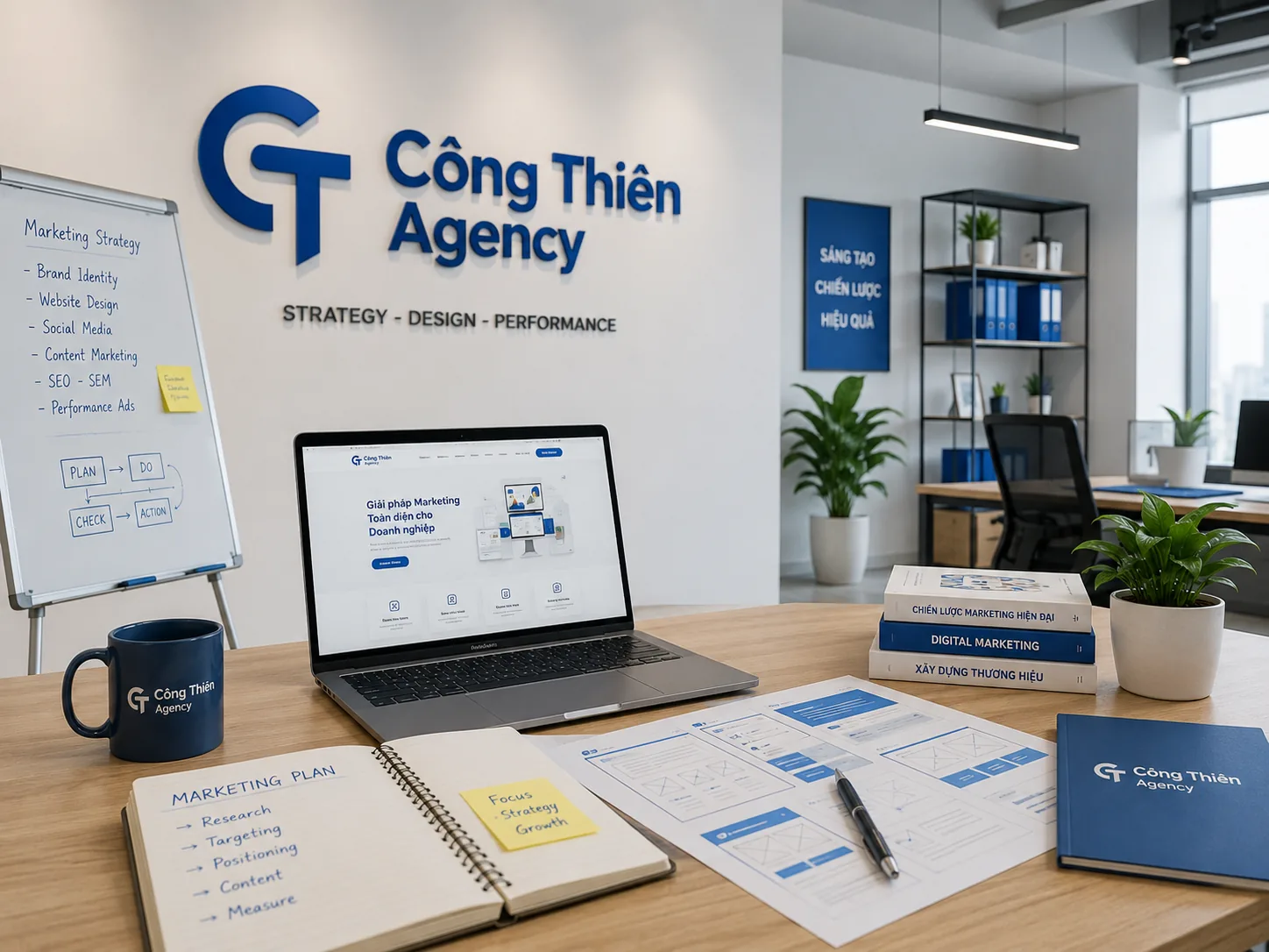 Đội ngũ Marketing Công Thiên Agency tại văn phòng