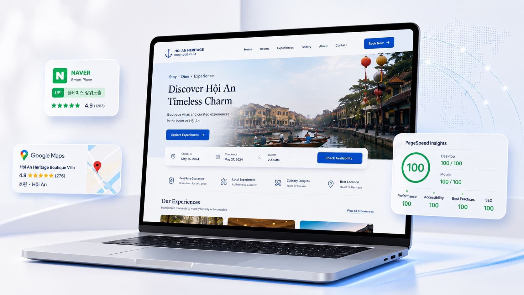 Công Thiên Agency - Website & booking platform mockup on MacBook